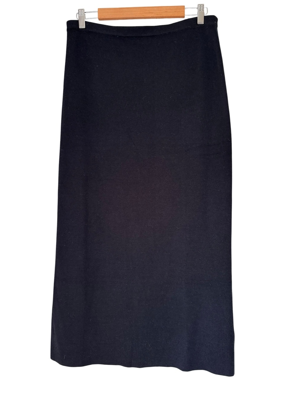 J Crew Black Sweater Midi Skirt Size Large Double Faced Merino Wool Blend Knit